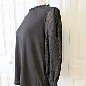 NEW Adrianna Papell Nordstrom Clip Dot Blouse, Black, Small, Ruffle Neck
